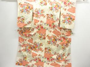 アンティーク　几帳に草花模様着物